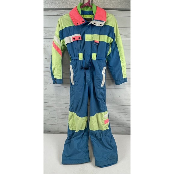 80's 90's Inside Edge Ski/ Snow Suit Sz Youth 12 Blue Teal Yellow - Main Image